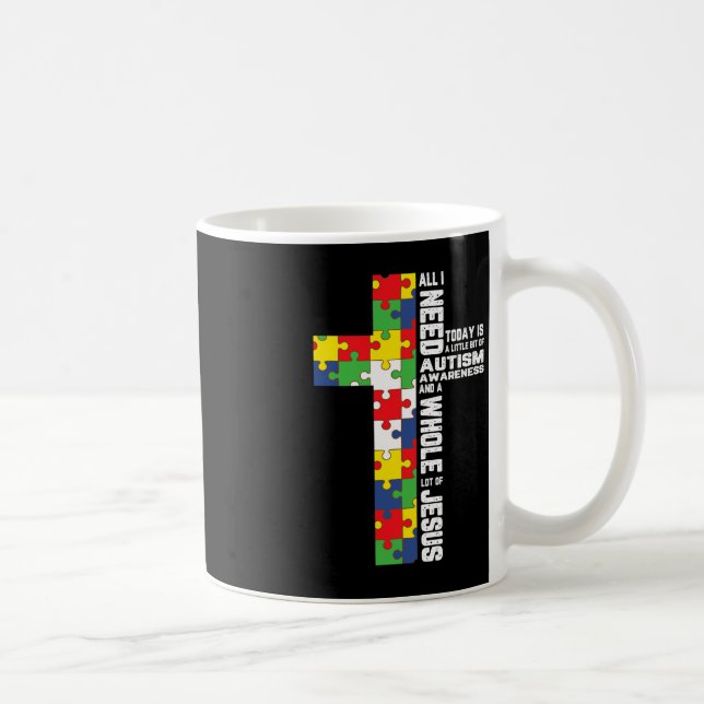 Taza De Café Autismo Conciencia Jesús Cruzar el Rompecabezas Gu (Derecha)