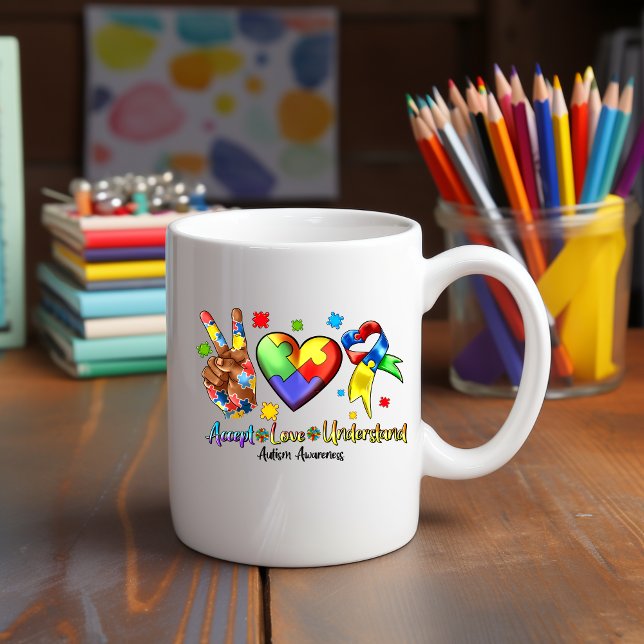 Taza De Café Autismo Conciencia Paz Rompecabezas Corazón Mug (Subido por el creador)