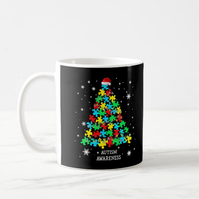 Taza De Café Autismo Rompecabezas Piezas Árbol de Navidad Luces (Izquierda)