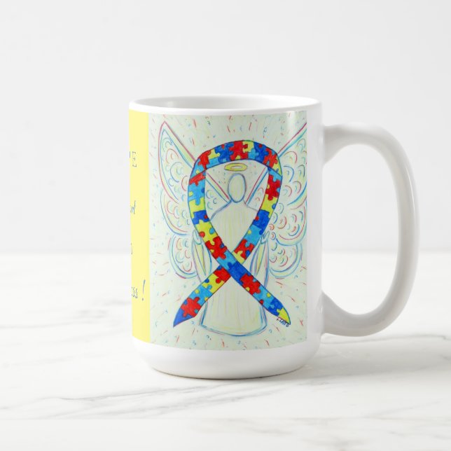 Taza De Café Autismo Rompecabezas Sensibilización Cinta Angel M (Derecha)