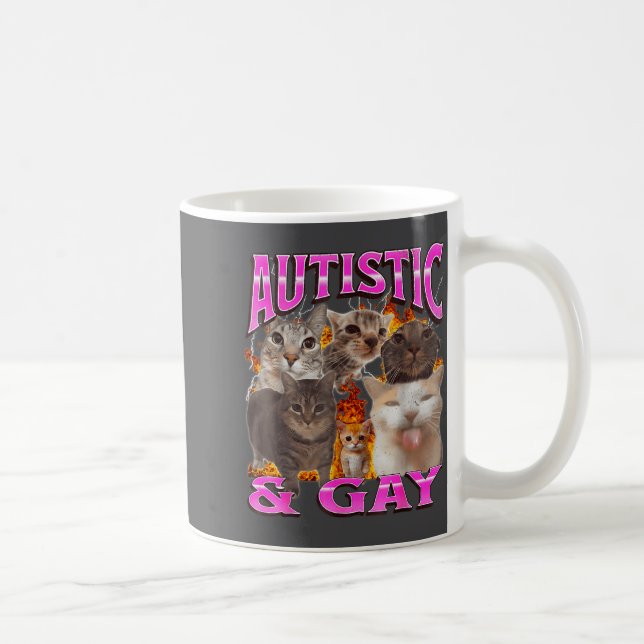 Taza De Café Autistic And Gay Funny Cat Meme Bootleg Graphic  (Derecha)