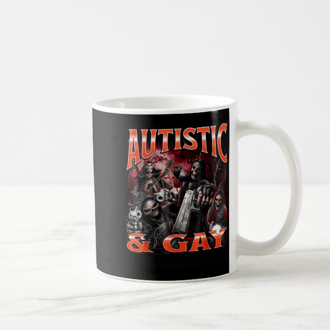 Taza De Café Autistic And Gay Funny Hard Skeleton Meme Bootleg  (Derecha)