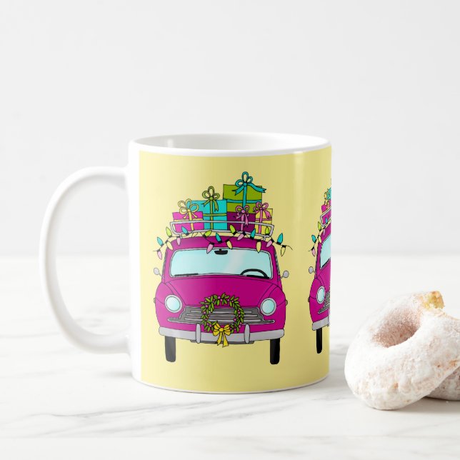 Taza De Café Auto morado con regalos de Navidades (Con donut)