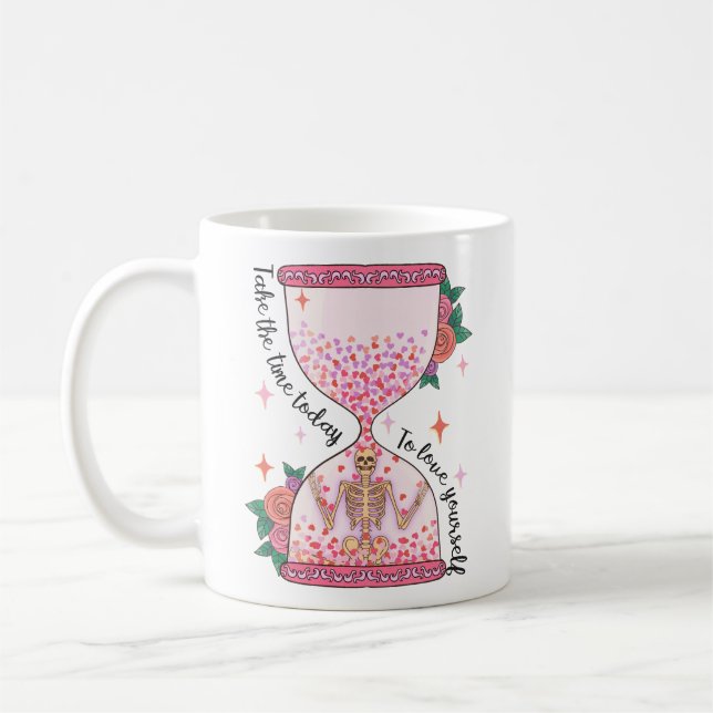 Taza De Café Autoamor Meditando Skeleton Hourglass Valentine (Izquierda)