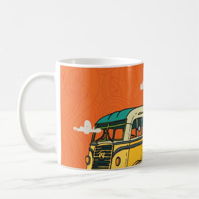 Taza De Café Autobús de época: fondo de textura de nubes (Izquierda)
