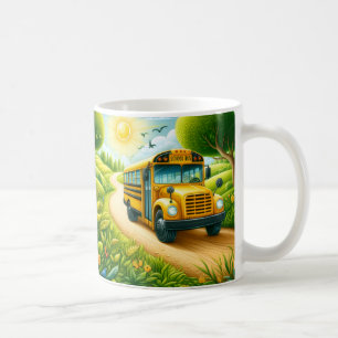 Taza De Café Autobús Escolar en una Carretera Rural