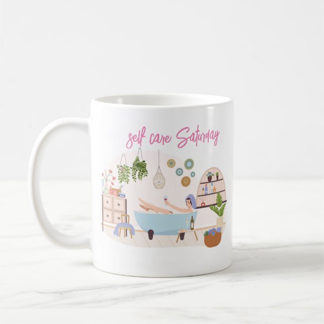 Taza De Café Autocuidado Spa Sábado Nombre personalizado (Izquierda)