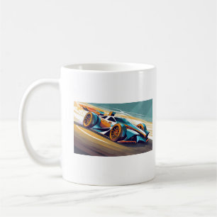 Taza De Café Automóvil de carreras azul y naranja en pista