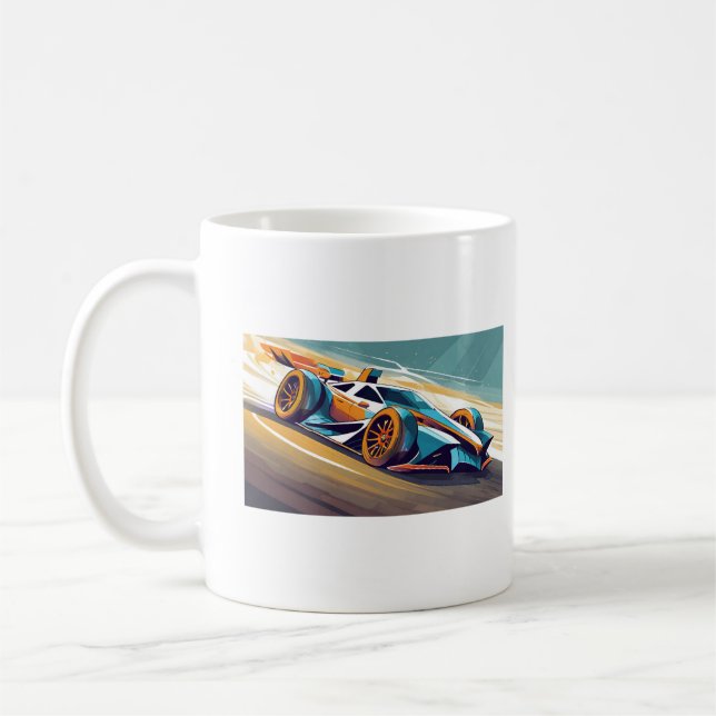 Taza De Café Automóvil de carreras azul y naranja en pista (Izquierda)