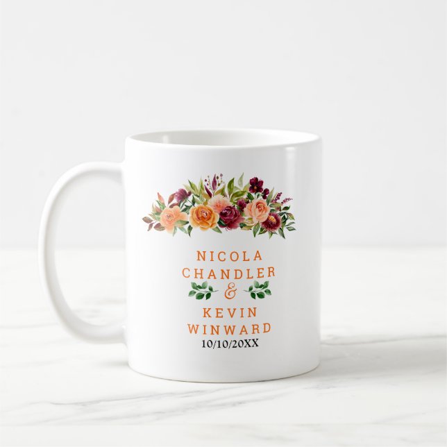 Taza De Café Autumn Burgundy and Orange Floral Wedding (Izquierda)