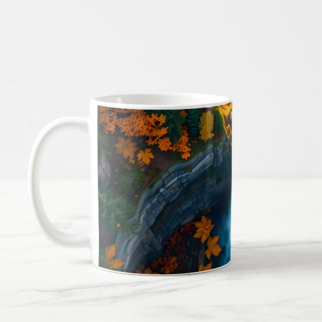 Taza De Café Autumn Canyon Waterfall – Vibrant Fall Forest Land (Izquierda)