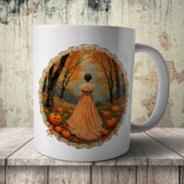 Taza De Café Autumn Lady in Pumpkin Forest Doily