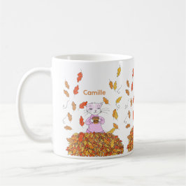 Taza De Café Autumn Leaves and Graceful Cat Personalized Mug