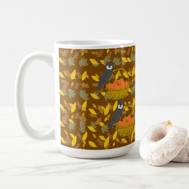 Taza De Café Autumn Owl Pumpkin Pattern Coffee Mug Gift (Con donut)