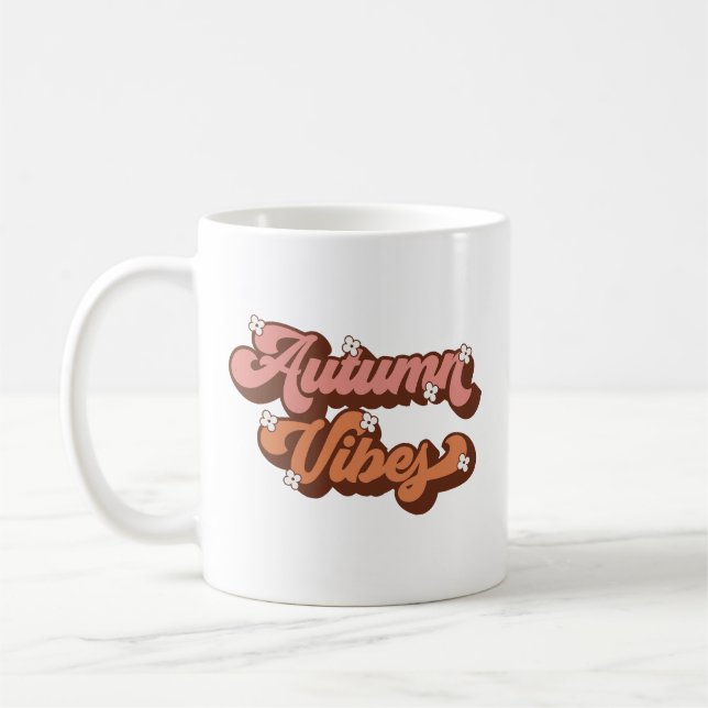 Taza De Café Autumn Vibes Retro Textos y Flores Dainty (Izquierda)