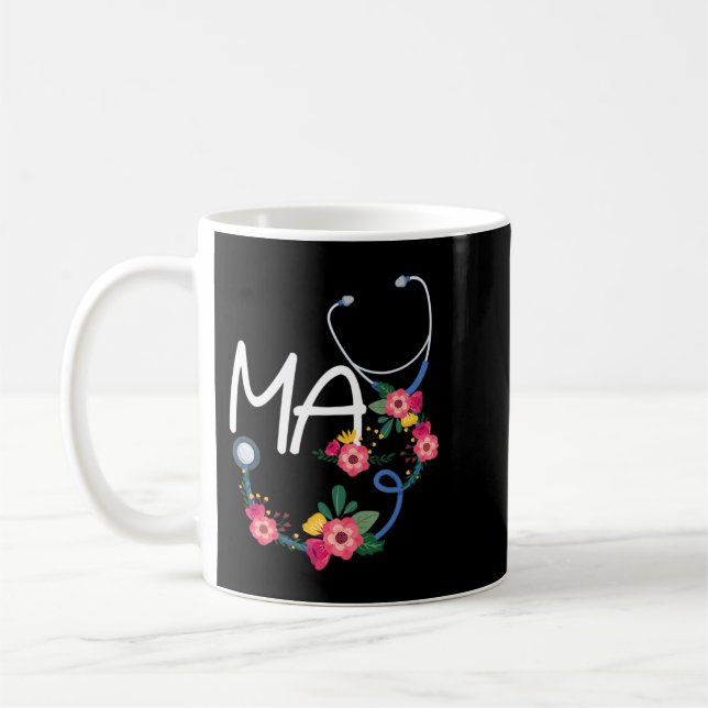 Taza De Café Auxiliar Médico Hospital Stethoscope Wrea Floral (Izquierda)