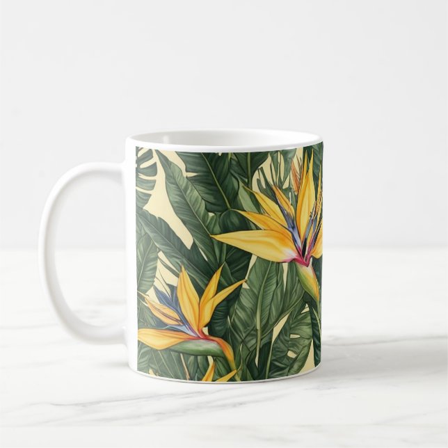 Taza De Café Ave Amarillo del patrón de flores del paraíso (Izquierda)