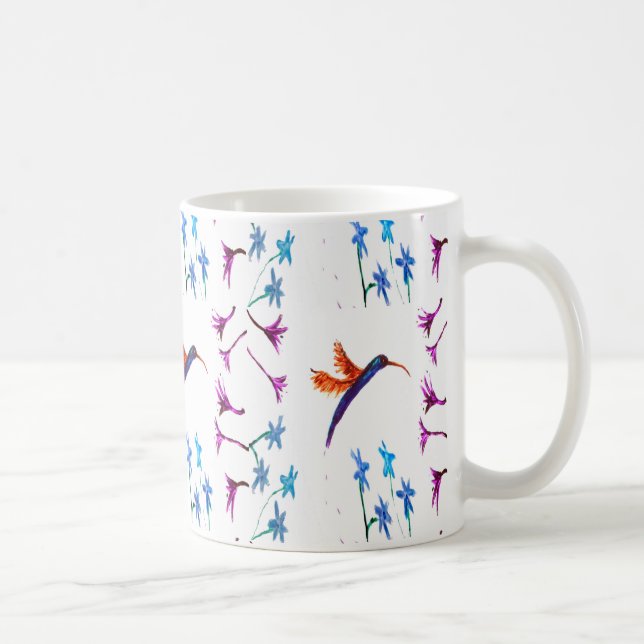 Taza De Café Ave Art Hummingbird Flores Flores Florales (Derecha)