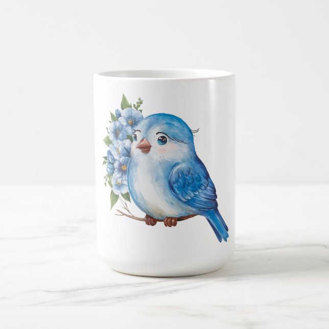 Taza De Café Ave azul con flores (Centro)