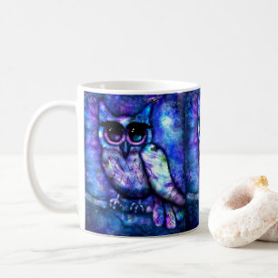 Taza De Café Ave azul púrpura de búho de ojos grandes y caprich