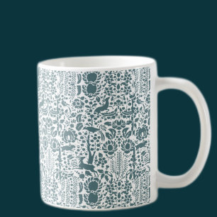 Taza De Café Ave, ciervo, patrón folclórico vintage de árbol