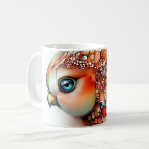 Taza De Café ave colorida y estilizada parecida a un búho o lor