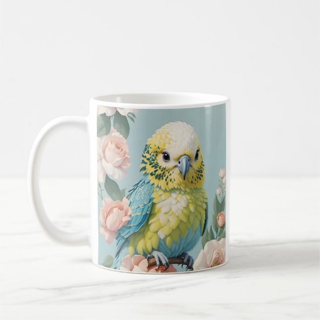 Taza De Café Ave De Parakeet De Bebé Amarillo Y Azul (Izquierda)