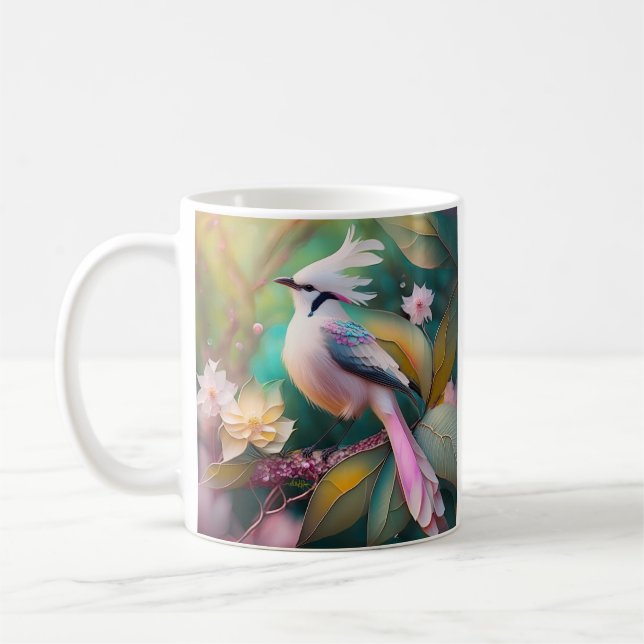 Taza De Café Ave de Rubor con cresta blanca Jay Fantasy (Izquierda)