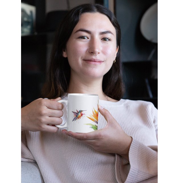 Taza De Café Ave del paraíso y colibrí en acuarela (Subido por el creador)