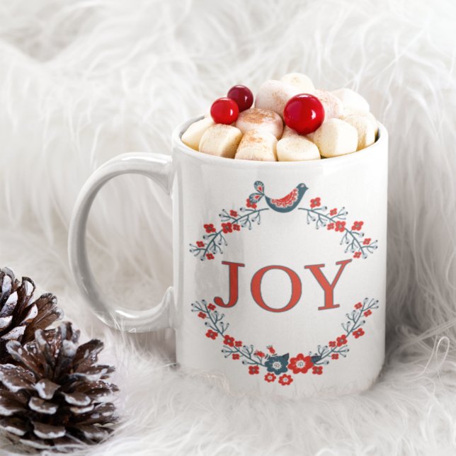 Taza De Café Ave encantadora en Wreath y Joy Word Art (Subido por el creador)