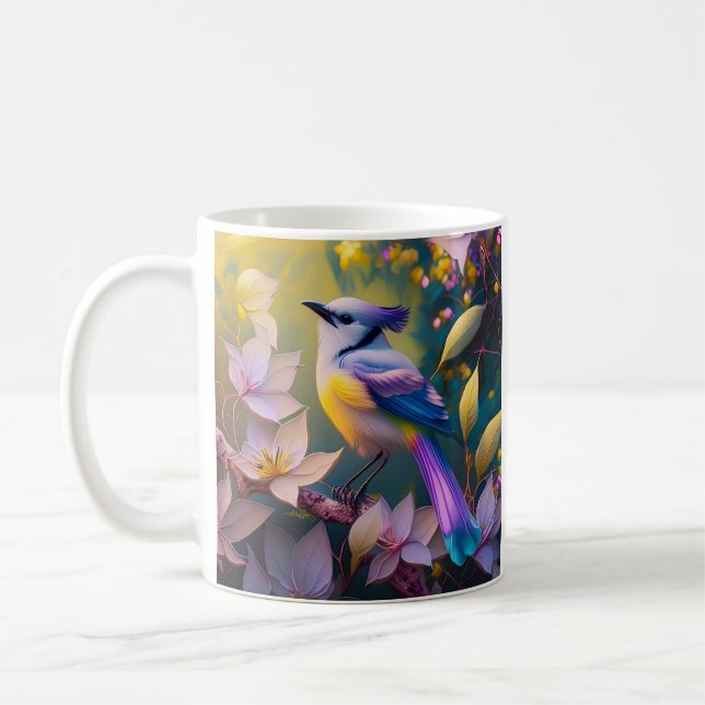 Taza De Café Ave Fantasía Amarilla Violeta Tufted (Izquierda)