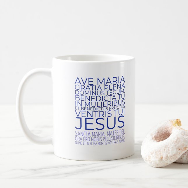 Taza De Café Ave Maria / Hail Mary Latin-English (Con donut)