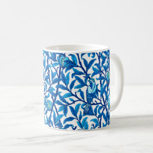 Taza De Café Ave y granada Art Nouveau, azul cobalto