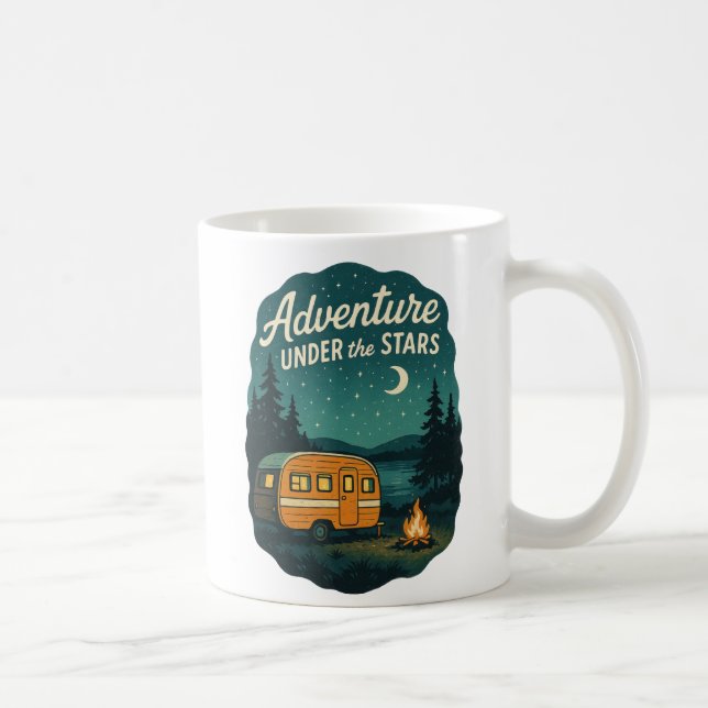 Taza De Café Aventura bajo las estrellas arte de camping retro (Derecha)