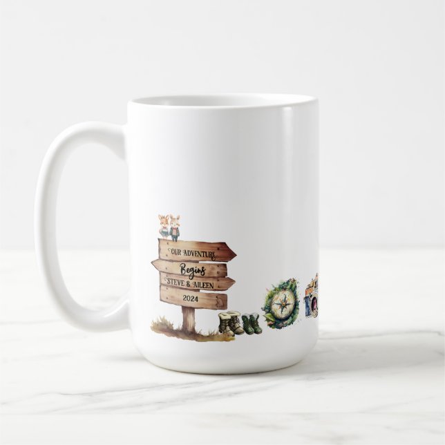 Taza De Café Aventura Cute Couple Comienza a Montaña Café Mug (Izquierda)