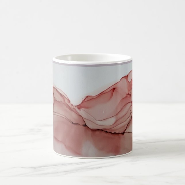 Taza De Café Aventura de dunas de montaña de tinta blanca rosa  (Centro)