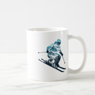 Taza De Café Aventura de esquí Silueta de montaña Esquiador
