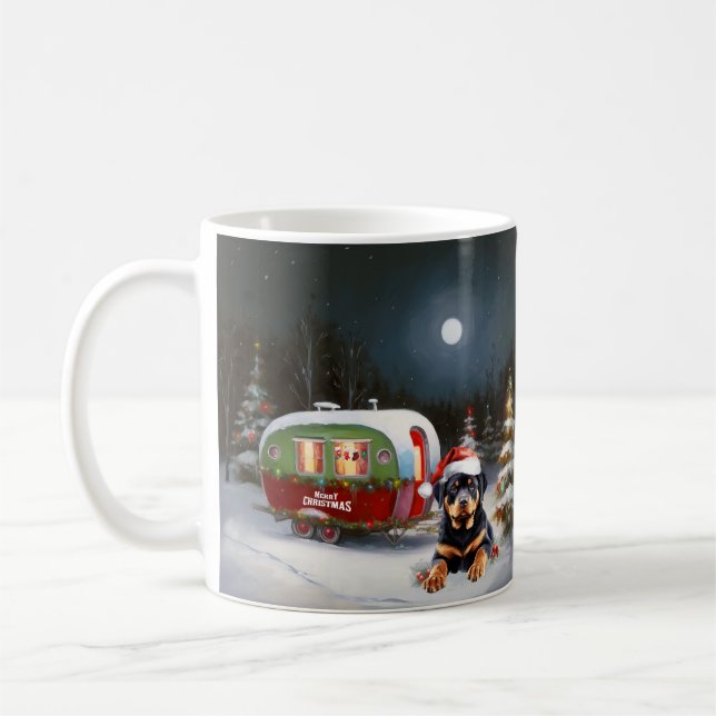 Taza De Café Aventura de Navidades de Caravana de Winter Rottwe (Izquierda)
