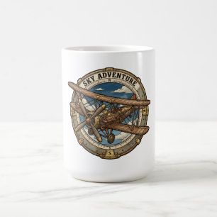 Taza De Café Aventura en el cielo Biplano Steampunk Vintage