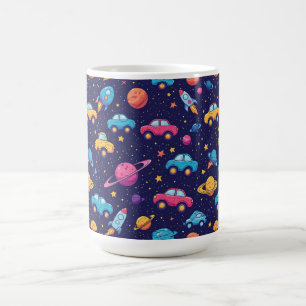 Taza De Café Aventura Espacial Colorida con Coches y Cohetes