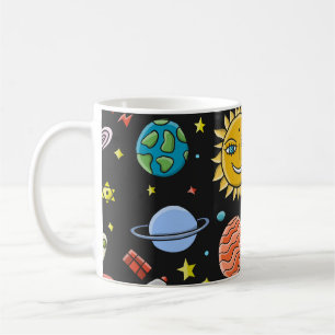 Taza De Café Aventura espacial: planetas, patrón de cohetes.