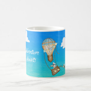 Taza De Café Aventura Espera Globo Aerostático Mono Animales