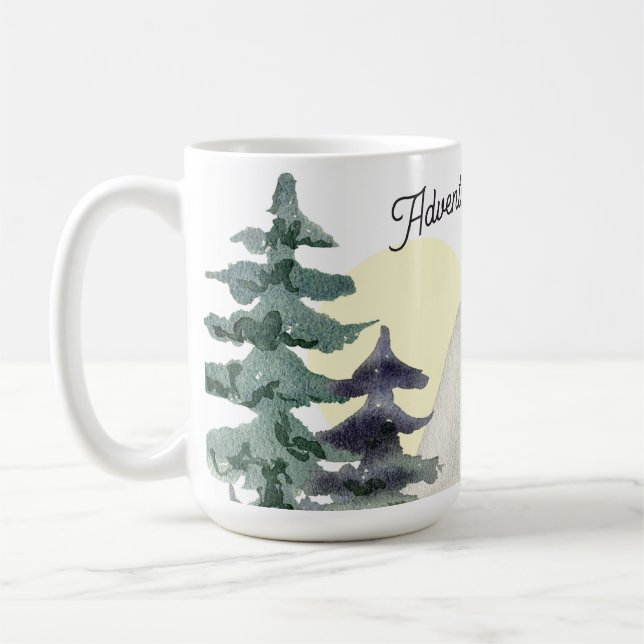 Taza De Café ¡Aventura espera! Sunset de la montaña acuática (Izquierda)