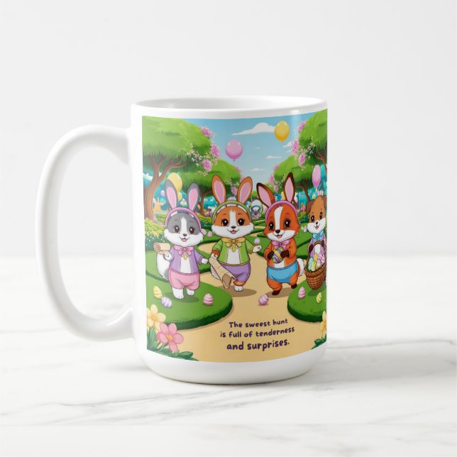 Taza De Café Aventura Kawaii de Pascua – Animalitos Exploradore (Izquierda)