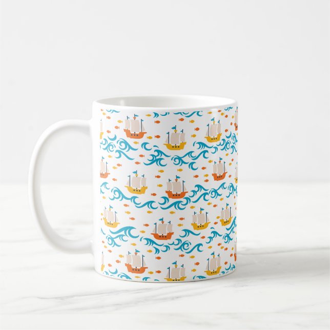 Taza De Café Aventura oceánica: buques de vela amarillos y rojo (Izquierda)