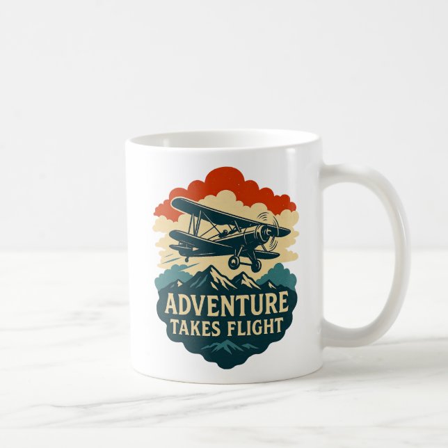 Taza De Café Aventura toma vuelo retro arte (Derecha)