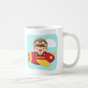 Taza De Café Aventuras de Avión para Niños con un Piloto Adorab