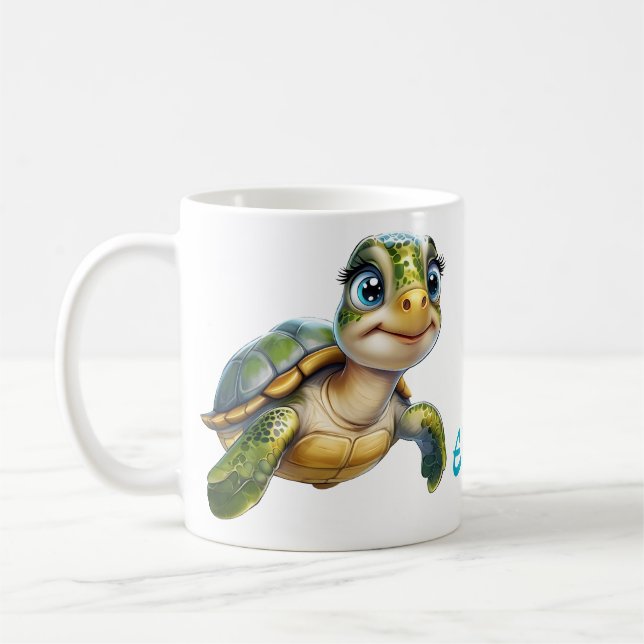 Taza De Café Aventuras submarinas con la alegre tortuga. (Izquierda)