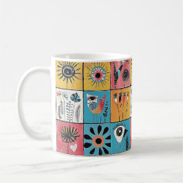 Taza De Café Aves abstractas y flores