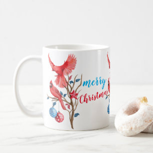 Taza De Café Aves acuarelas, Navidades de Cranberry y Greenery 